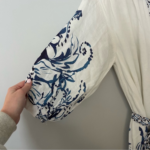 Anthropologie Maeve Irene Linen Maxi Shirt Dress in Blue and Cream - Picture 4 of 8